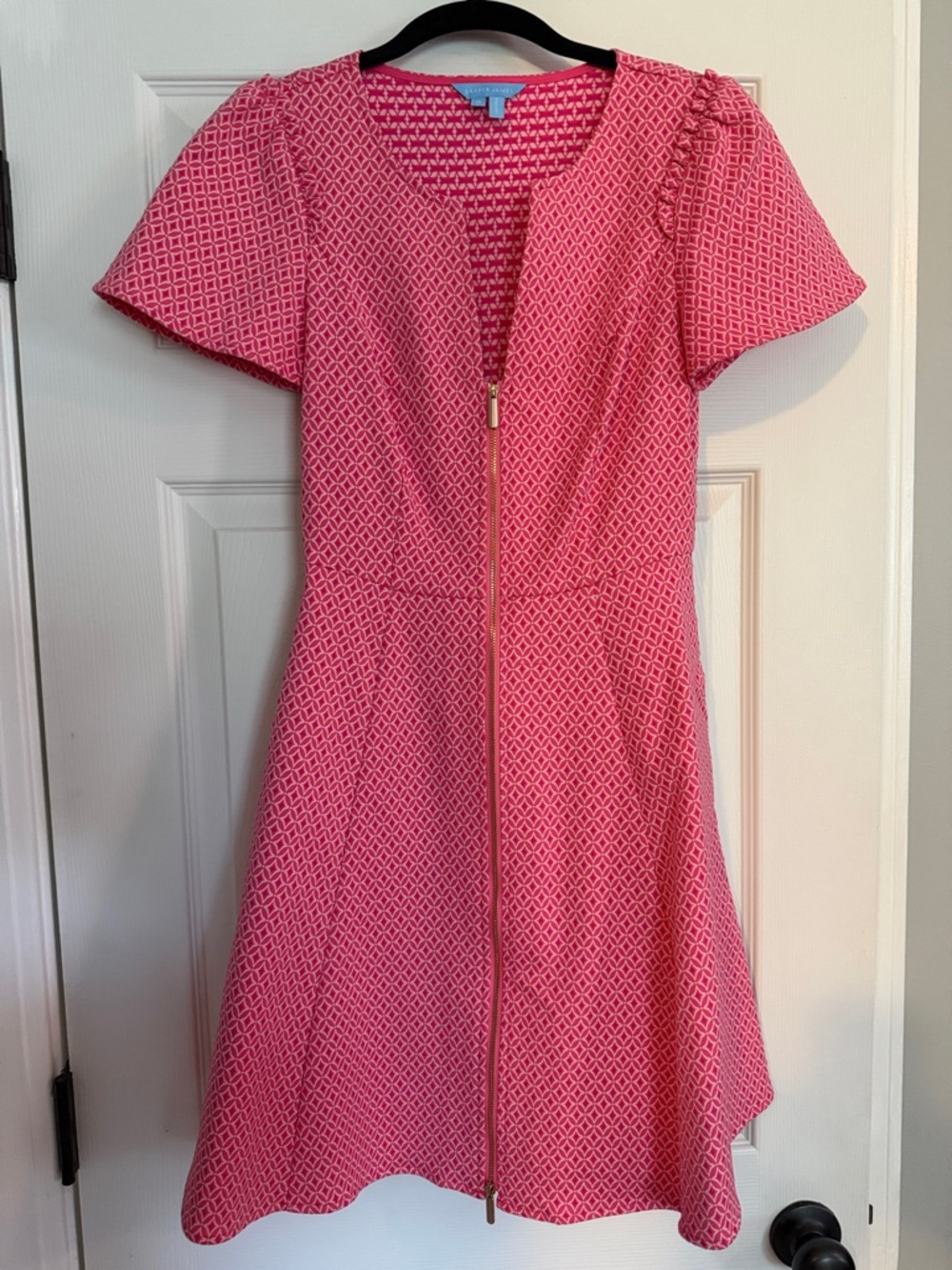 Draper James Pink Geometric Zip-Front Midi Dress